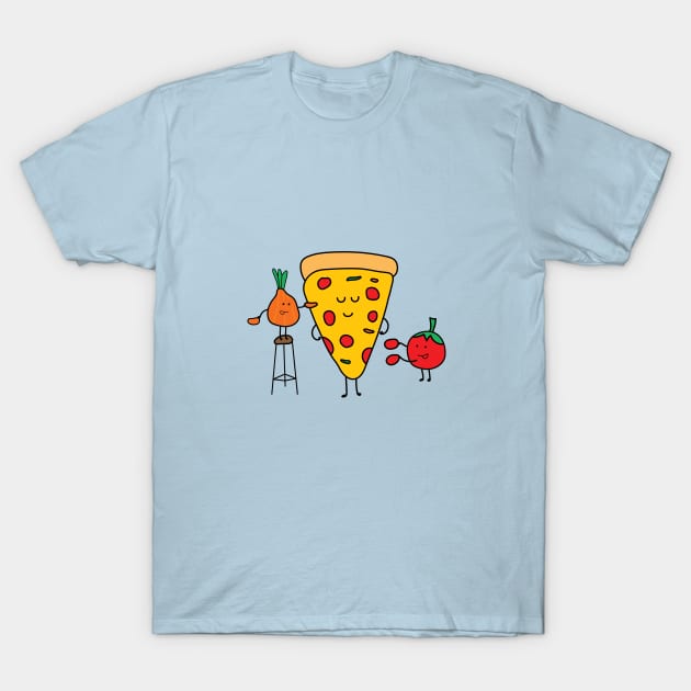 cute pizza with tomato and onion T-Shirt by wordspotrayal